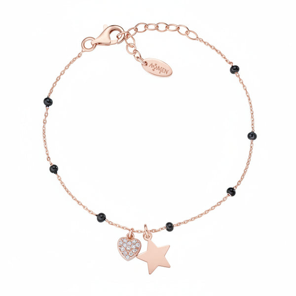 Bracciale Amen Candy Rosè Con Cuore Pavè E Stella BRSMSCZRN