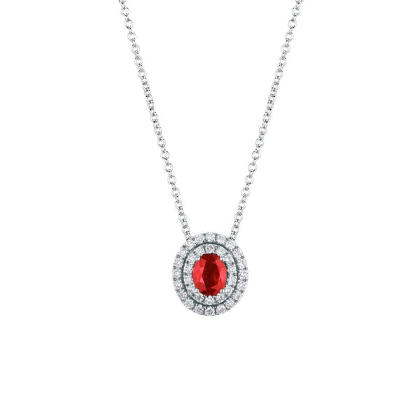 Collana Mirco Visconti in Oro Bianco con Rubino Taglio Ovale e Doppio Contorno di Diamanti AB778/R
