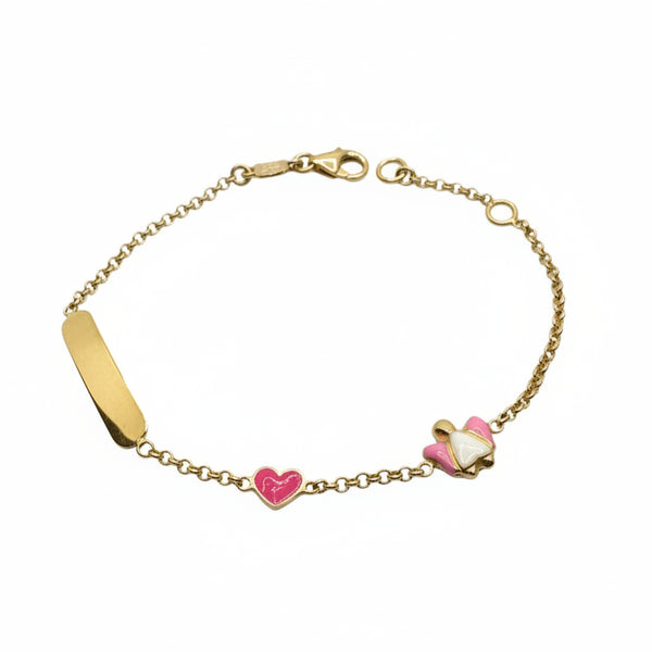 18KT Yellow Gold Bracelet for Girls with Enamelled Angel and Heart