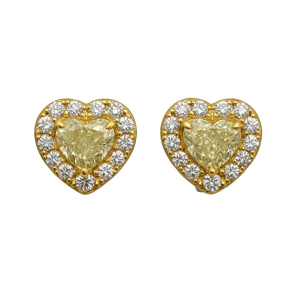 Giorgio Visconti Heart Earrings in Yellow Gold with Fancy Central Diamonds and White Diamonds