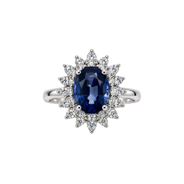 Anello Davite&Delucchi in Oro Bianco 18 KT con Zaffiro Naturale e contorno di Diamanti Naturali AA031718ZF10