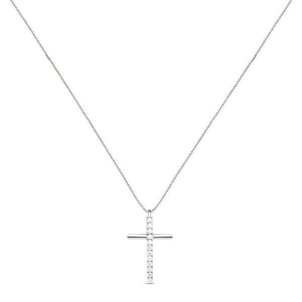 Collana Stroili Croce Holy Oro Bianco 9 KT Cubic Zirconia 1426391