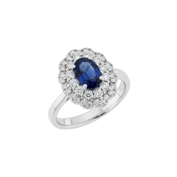 Mirco Visconti Ring with Sapphire and Double Diamond Surround