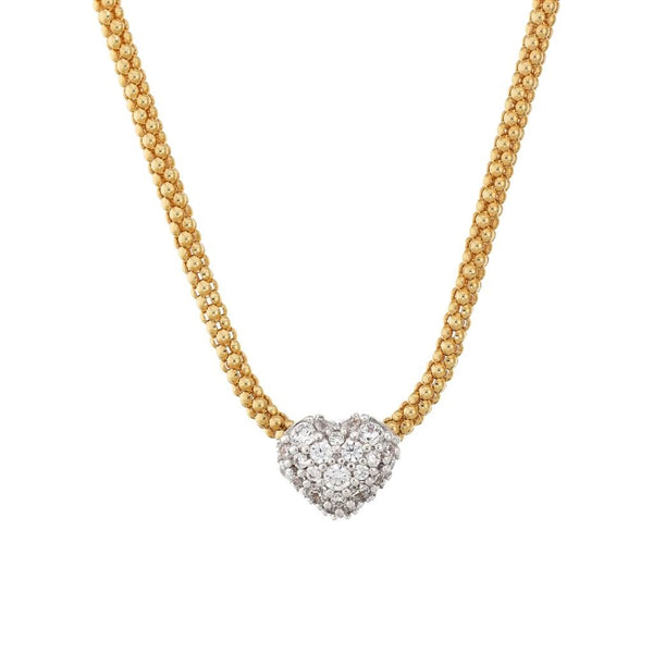 Collana Bronzallure Golden Maglia Popcorn con Cuore in Pavé di Cubic Zirconia WSBZ02495Y.WR