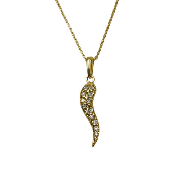 18KT Yellow Gold Necklace with Horn and Zircon Pavé