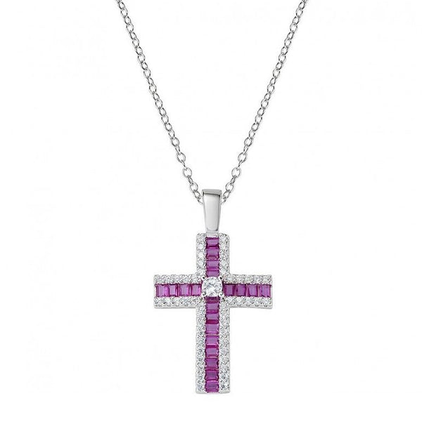 Collar Amén con Cruz de Baguette Roja y Circonitas Blancas