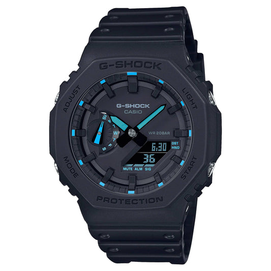 G-Shock Watch with Black Octagonal Case and Blue Hands and Markers