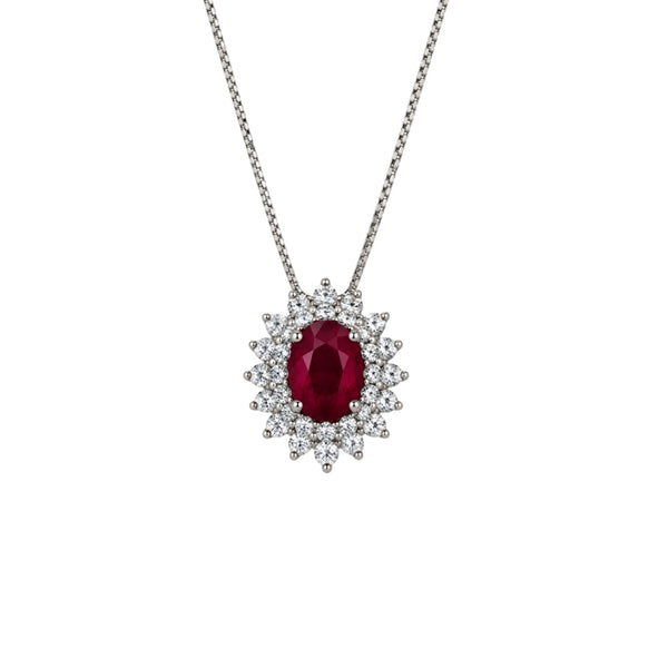 Collana Davite&Delucchi In Oro Bianco 18 KT con Rubino Naturale e Contorno di Diamanti Naturali CLN011836RB