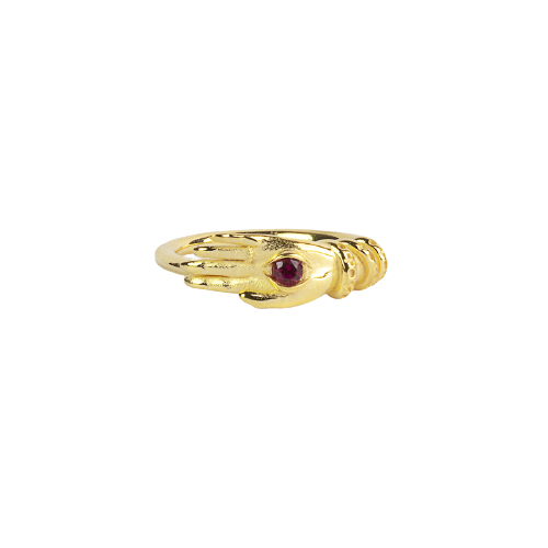 Anillo Talismán Nove25 con Ojo de Espinela Roja en Oro Amarillo