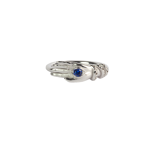 Anillo Talismán Nove25 con Ojo de Espinela Azul en Plata