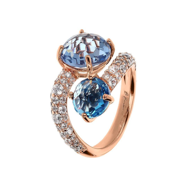 Anello Bronzallure Contrarié Con Prisma Gem Tonde Spinelli Blu E Pavé Di Cubic Zirconia WSBZ02389.BLU-SP-54