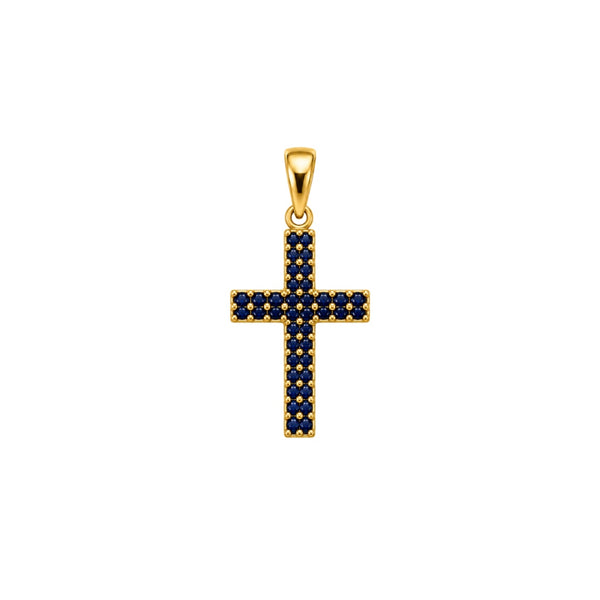Ciondolo Handmade Croce in Oro Giallo 18 KT Reversibile Con Zirconi Bianchi e Blu CND08