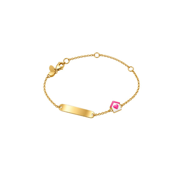 Bracciale Handmade Bimba in Oro Giallo 18 KT con Targhetta e Casetta Smaltata BR027