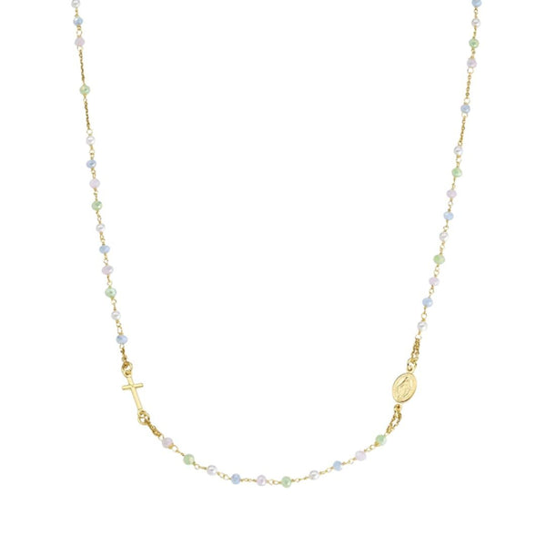 Collana Amen Rosario Girocollo Dorato Con Cristalli -Pastello E Perle