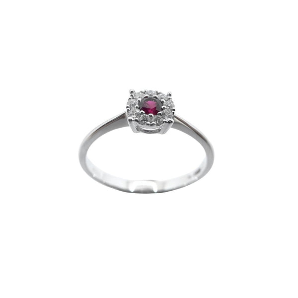 Giorgio Visconti Solitaire Ring in White Gold with Ruby and Diamonds