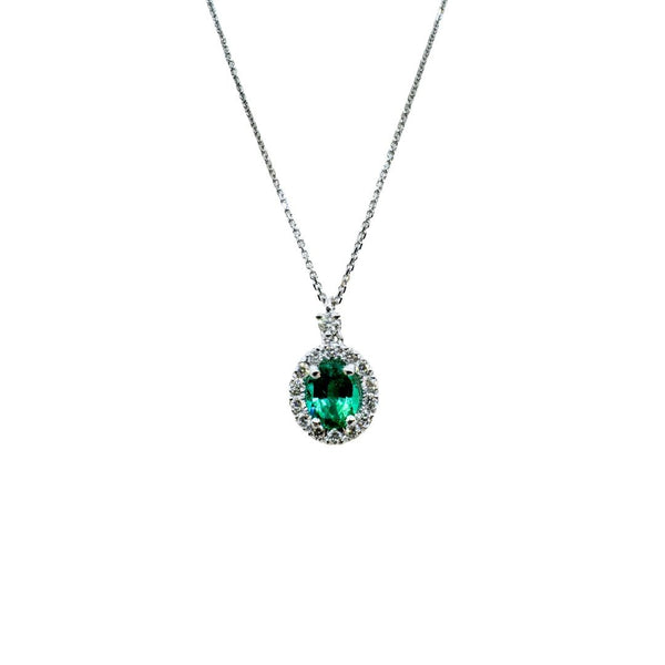 Collana Golay in Oro Bianco con pendente con Smeraldo Naturale e Contorno Di Diamanti PCL122DISM56