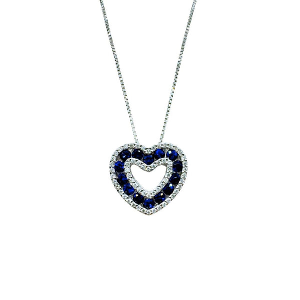 Collana Iannelli Hand Made in Oro Bianco con pendente Cuore con Zaffiri e Diamanti ART2142RLR