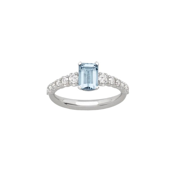 Anello Giorgio Visconti in Oro Bianco 18 KT con Acquamarina taglio Ottagonale e Diamanti Naturali a Scalare AB17008BA