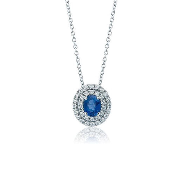 Collana Mirco Visconti in Oro Bianco con Zaffiro naturale e Doppio Contorno di Diamanti AB778/Z