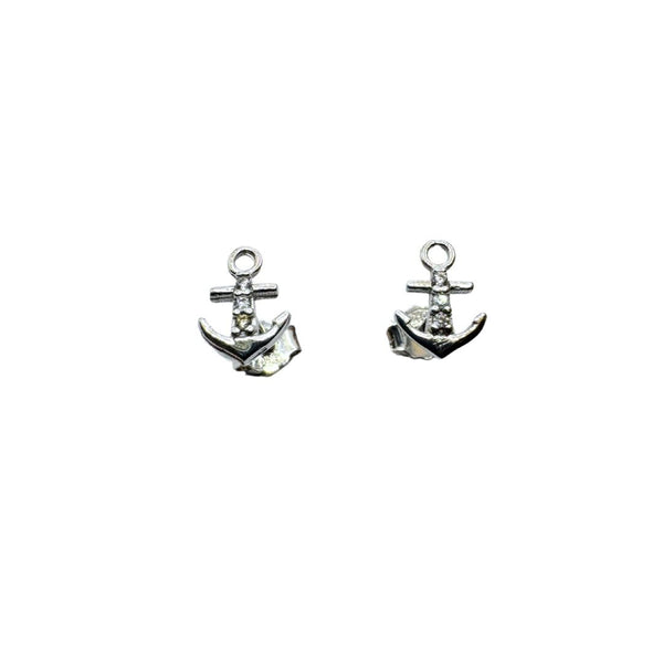 18KT White Gold Anchor Stud Earrings with Zirconia