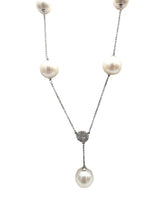 White Gold and Diamond Necklace with 12 mm Edison Pearls