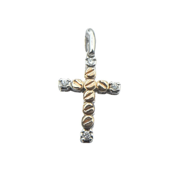 White and Rose Gold Pendant Cross with Diamonds