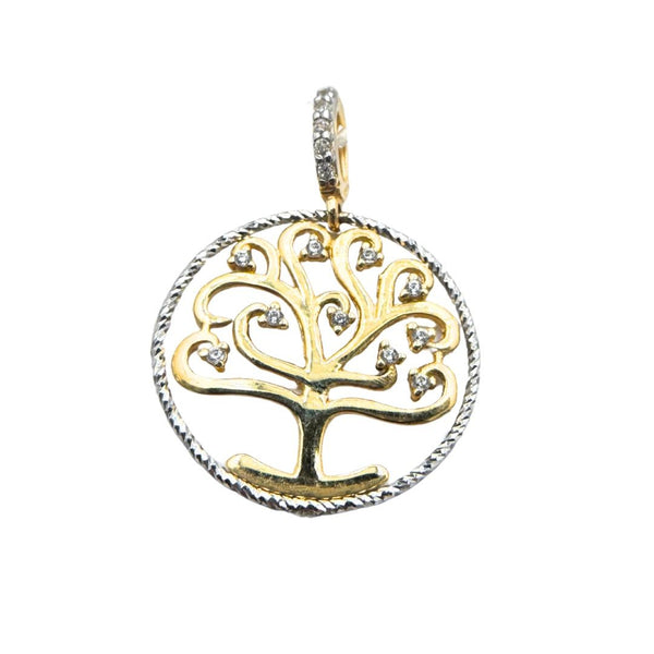 Colgante Árbol de la Vida en Oro Blanco y Amarillo con Circonitas