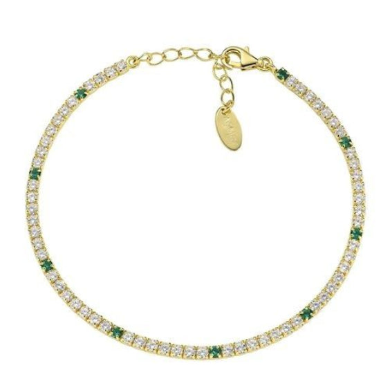 Pulsera de oro Amen Tennis Mania con circonitas verdes y blancas