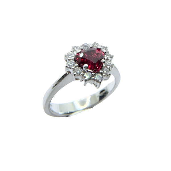 Anello Cuore Giorgio Visconti in Oro Bianco con Rubino Taglio cuore e Diamanti