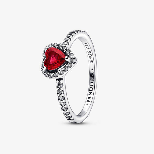 Anillo Pandora de corazón rojo en relieve