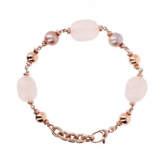 Pulsera Bronzallure en rosa dorada y cuarzo rosa