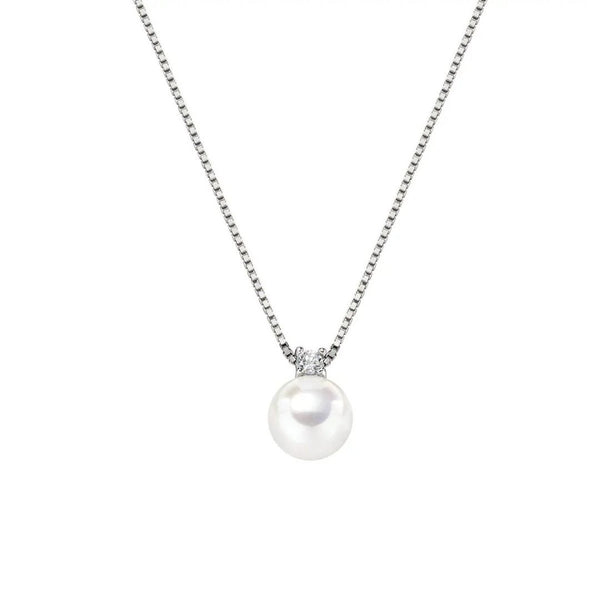 Collana Amen In Argento Con Perla 8 mm E Zircone Bianco CLPBBZ8