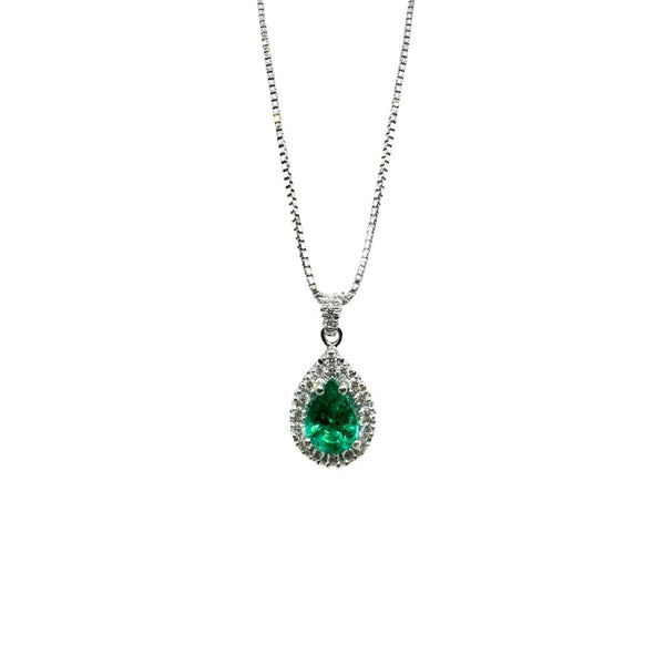 Collana Mirco Visconti in Oro Bianco con pendente con Goccia di Smeraldo e Contorno di Diamanti MV9VE/40S