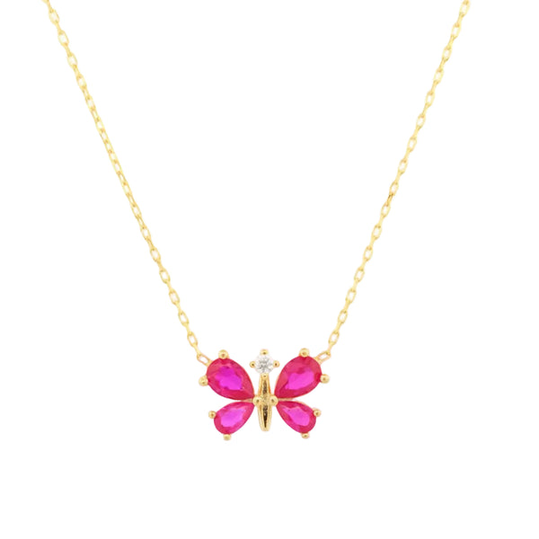 Marcello Pane Gold Pink Butterfly Necklace