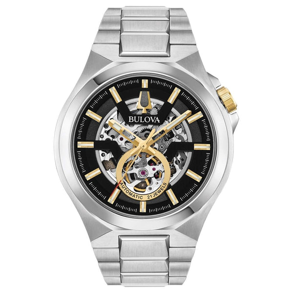 Reloj automático Bulova Maquina con esfera negra y esqueleto para hombre