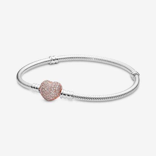 Bracciale Pandora Con Chiusura A Cuore Rosè Pavè 586292CZ