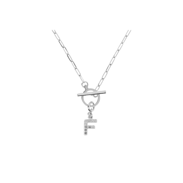 Bronzallure Necklace with Paper Chain with Pavé Letter and T-Bar Clasp