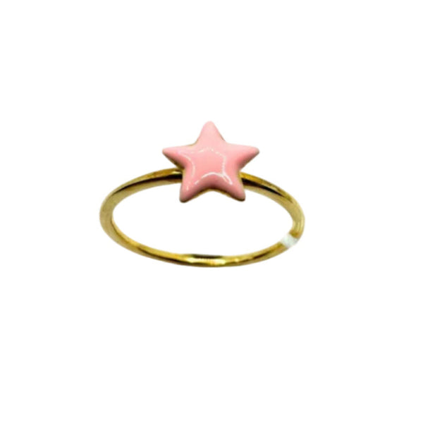 Anillo para niña en oro amarillo de 18 kt con estrella de esmalte rosa