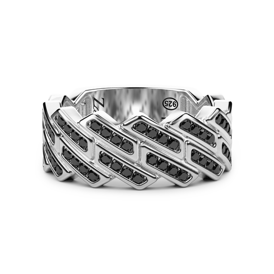 Anello Zancan Uomo in Argento a Fede con Pietre Nere