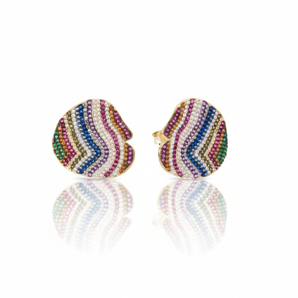 Orecchini Sogni Dischi Ondulati con Pavè Multicolor OR055GM