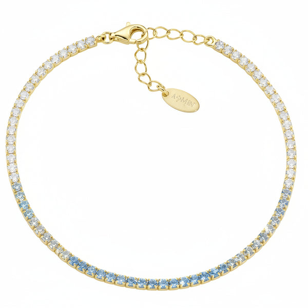 Bracciale Amen Tennis Mania Dorato Con Zirconi Degradè Acquamarina BTDEGAC16