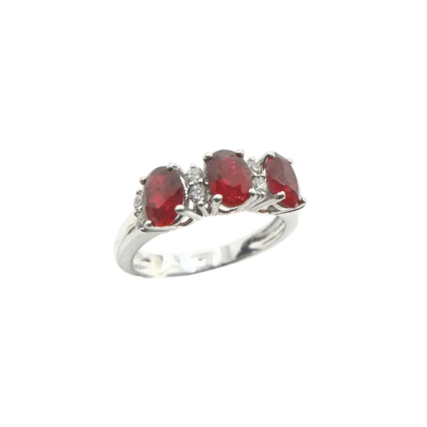 Anello Trilogy Iannelli Handmade in Oro Bianco con Rubini e Diamanti -
