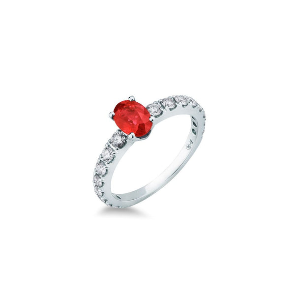 Anello Mirco Visconti Veretta a Scalare con Diamanti e Rubino Taglio Ovale Z741/20R