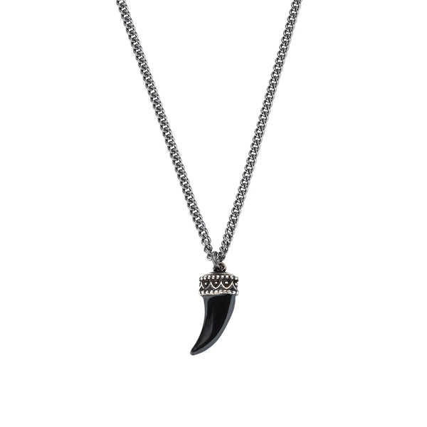 Collar Amén bruñido con cuerno esmaltado en negro