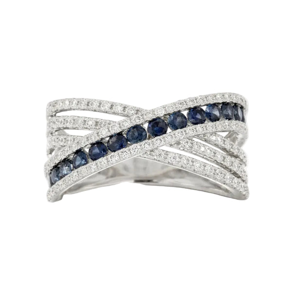 Anello Fascia Giorgio Visconti in Oro Bianco con Zaffiri e Diamanti