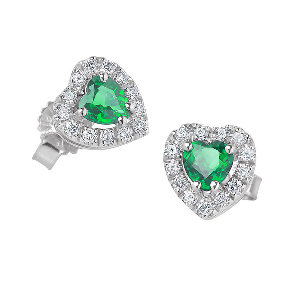 Pendientes Bibigì de oro blanco y esmeralda talla corazón