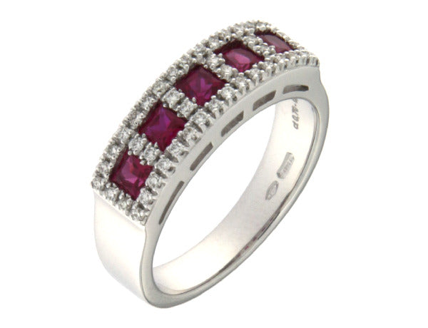 Anello Mirco Visconti con Rubini Naturali Taglio e Carrè e Diamanti