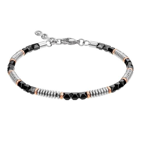Pulsera Zancan para hombre en acero 316L con detalles en negro y rosa