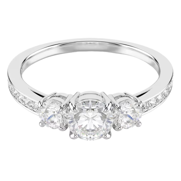 Anello Swarovski Trilogy con Pietre Bianche in Rodio Bianco