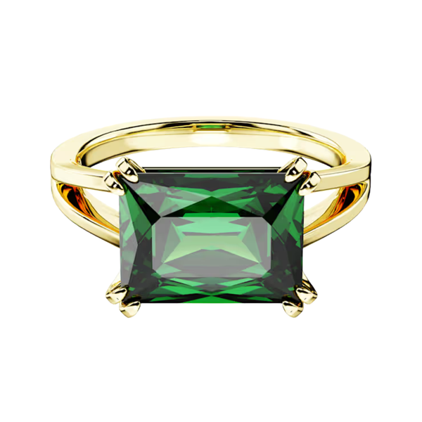 Anello Swarovski Cocktail Stilla Taglio Rettangolare Verde Placcato Oro Giallo 5677150